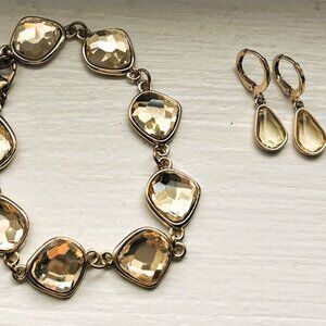 Gold-Tone Faceted Yellow Crystal Bracelet & Drop Earrings Set